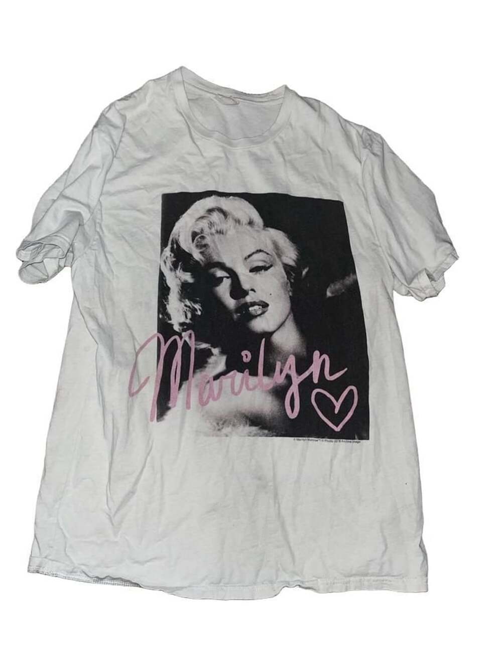 Marilyn Monroe Graphic T-Shirt White Pink Script Portrait